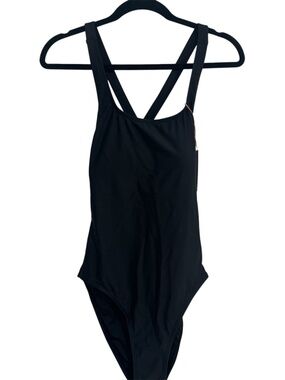 Quince Women's Black One-Piece Swimsuit with Criss-Cross Back Straps Sz M NWT